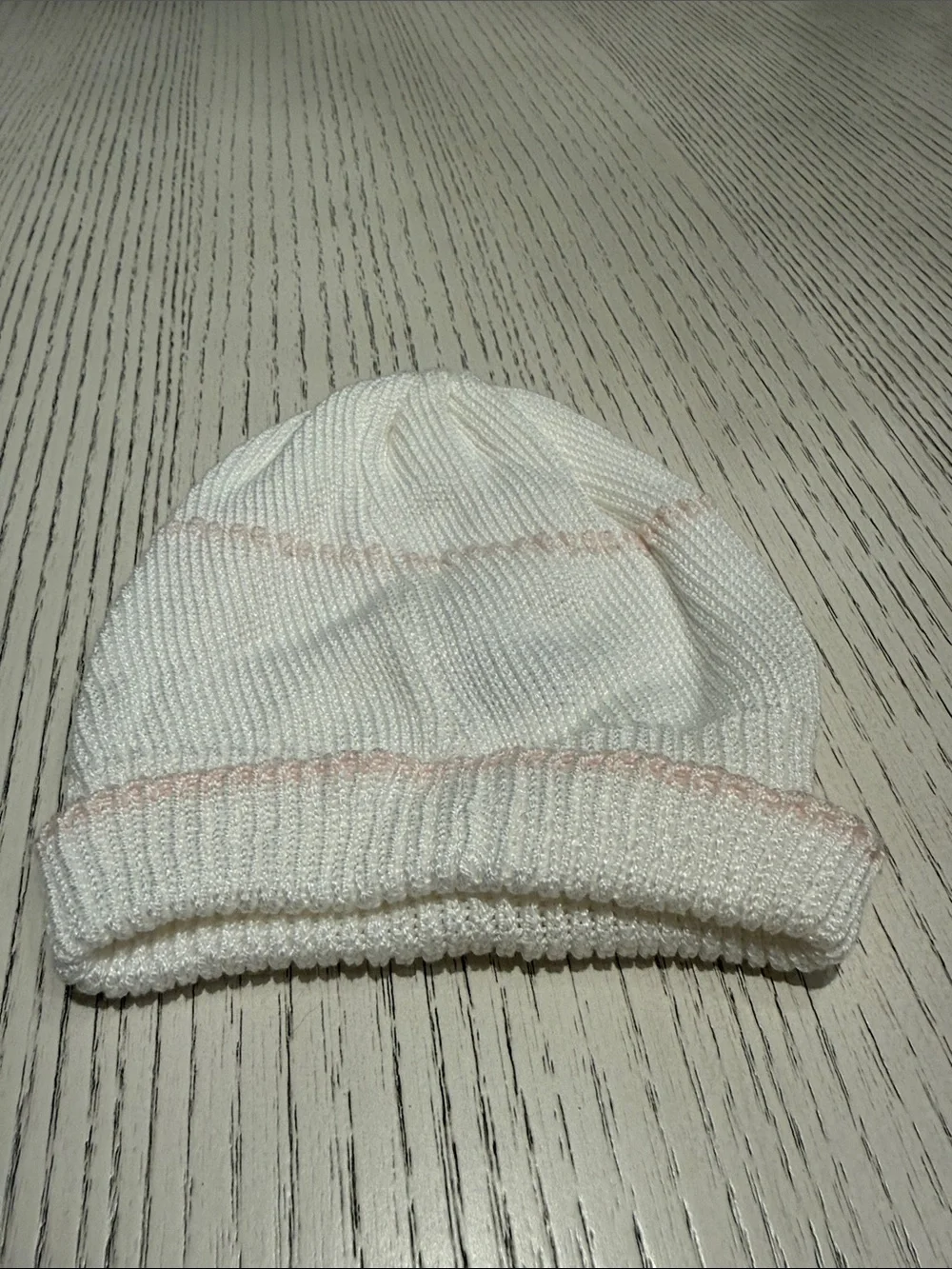 Pair of Pink and White Rose Embroidered Baby Knit Hats - Bonnet and Stretch